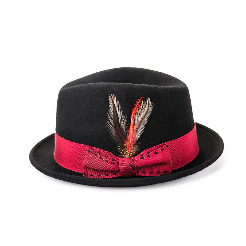 跨境熱銷靈瓏秋冬純羊毛爵士禮帽時尚羊毛氈帽萬圣節(jié)帽子工廠批發(fā)